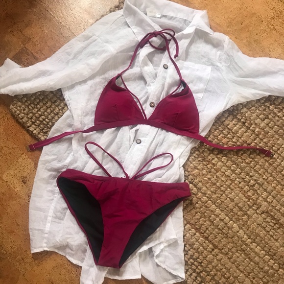 Cupshe War at Beach Halter Bikini Set in Wine - Picture 6 of 7